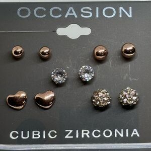 KOHL'S Occasion 5 Pairs Rose Gold Tone Various Cubic Zirconia Post Earrings